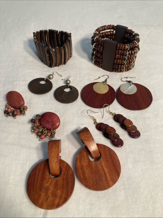 Jewelry - Large bundle of exotic wood earrings and bracelets